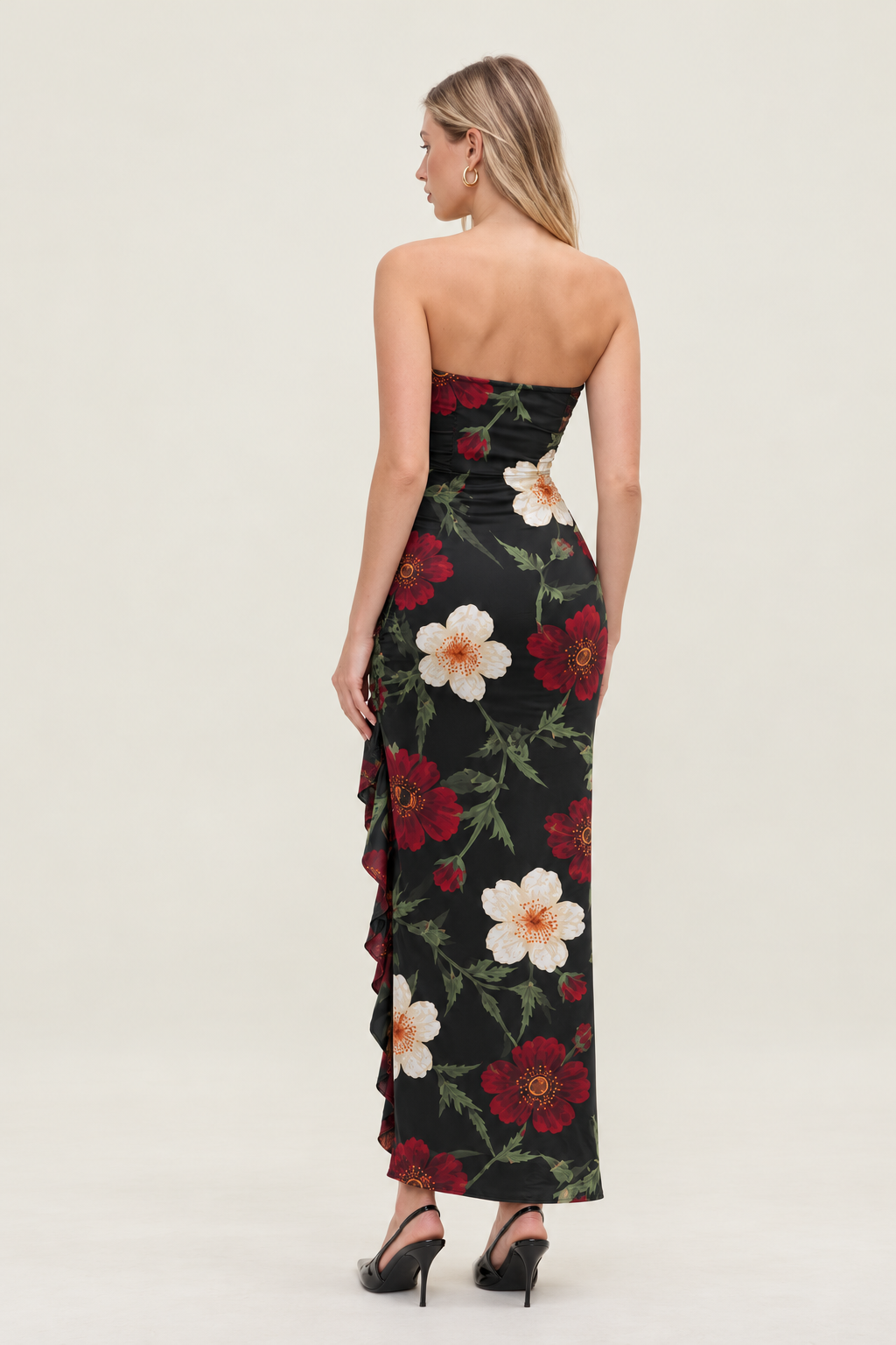 Floral Print Maxi Dress - Black