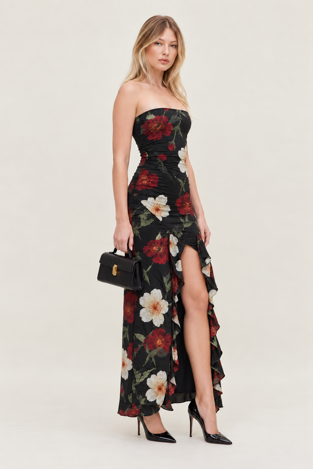 Floral Print Maxi Dress - Black
