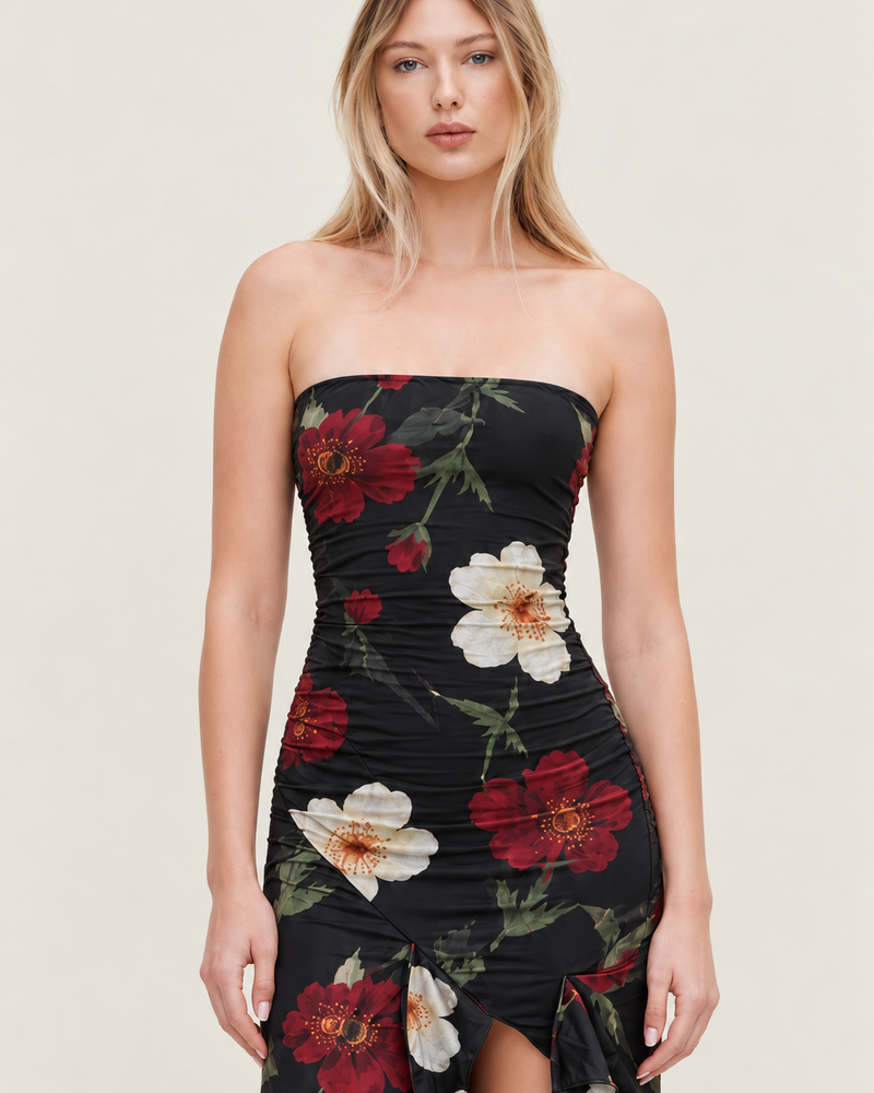 Floral Print Maxi Dress - Black