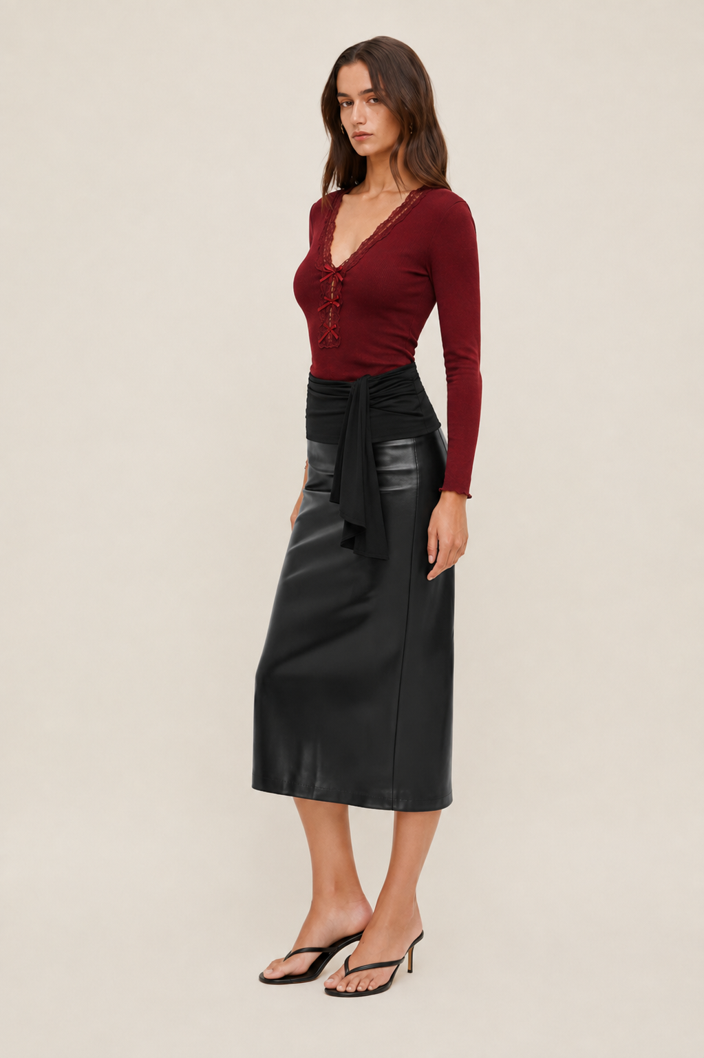 V-Neck Ribbed Bow Top MYWISHBAG