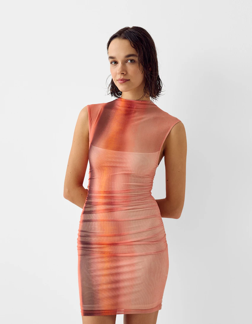 MWB Printed sleeveless High Neck Mini Dress MYWISHBAG