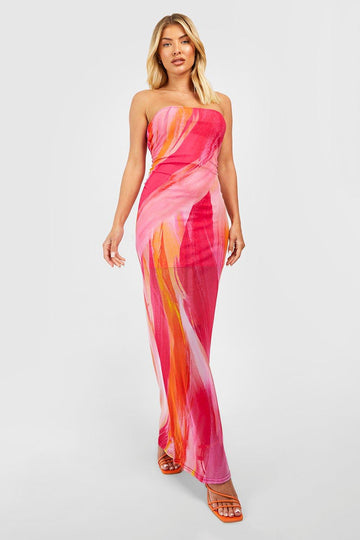 MWB Abstract Mesh Bandeau Maxi  Dress