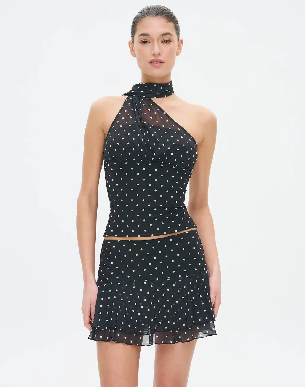 Print Ruffle Mesh Mini  Skirt  With Top