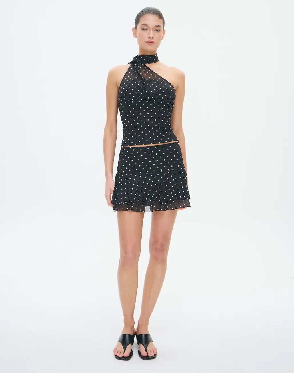 Print Ruffle Mesh Mini  Skirt  With Top