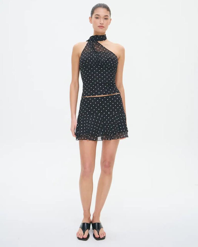 Print Ruffle Mesh Mini  Skirt  With Top