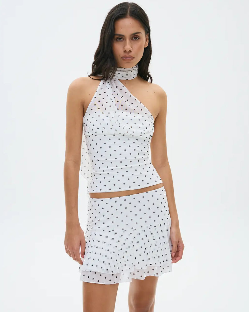 Print Ruffle Mesh Mini Skirt With Top