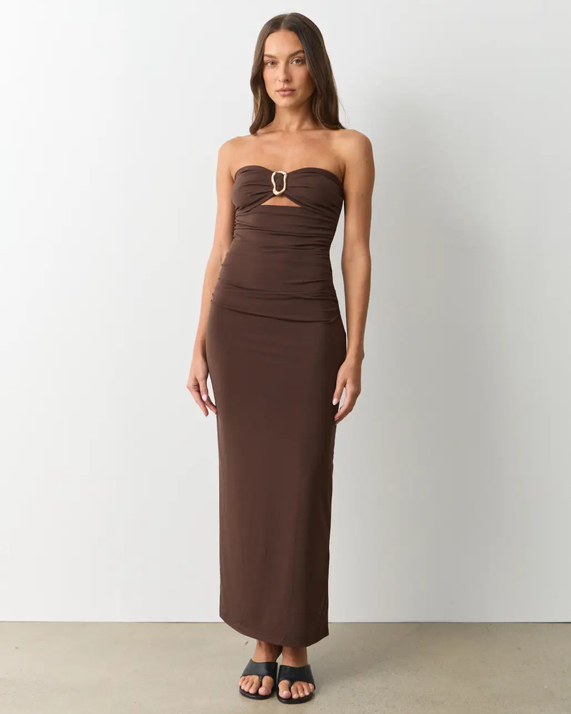MWB Strapless Hardware Detail Maxi Dress
