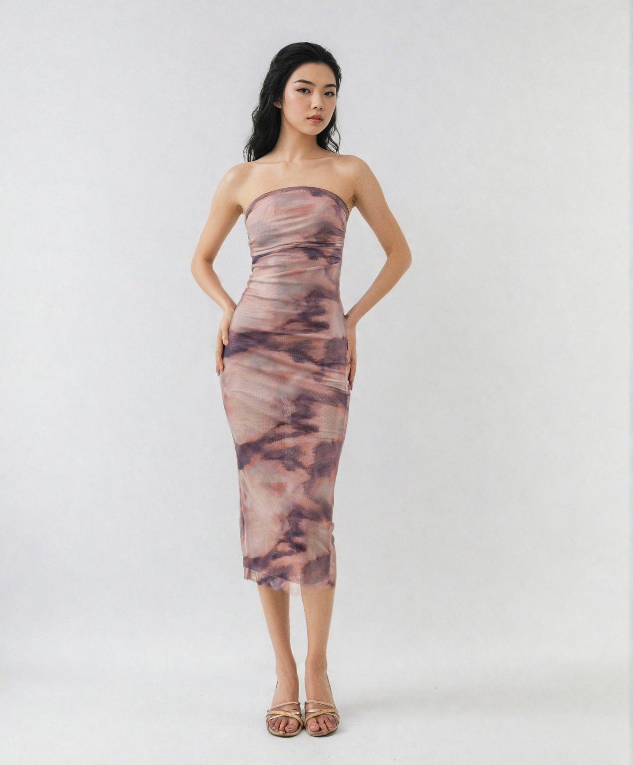 MWB Printed Tulle midi Printed Dress MYWISHBAG