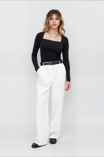 MWB Ribbed Square Neck Detail Top